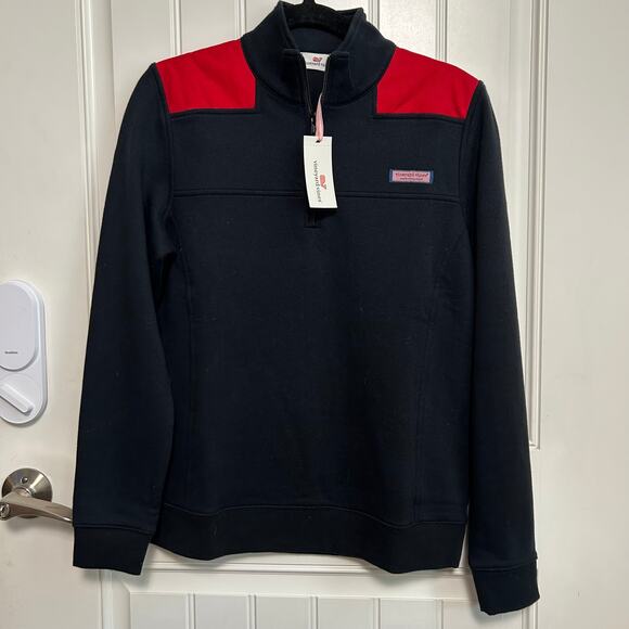 NWT Vineyard Vines Shep Shirt Quarter Zip S Black Red Pullover Classic Preppy - Picture 2 of 15